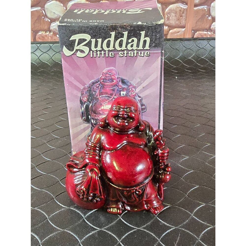 Red Resin Laughing Buddha Luck Happy Figurines Vintage 2.5"